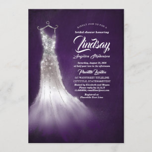 Silver Glitter Elegant Dress Purple Bridal shower Invitation