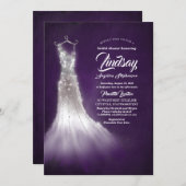 Silver Glitter Elegant Dress Purple Bridal shower Invitation (Front/Back)