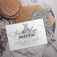 Silver Glitter Elegant Dress Sweet 16 Birthday