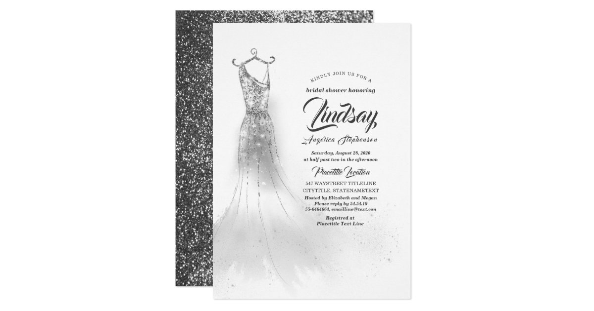 Silver Glitter Elegant Dress White Bridal shower Invitation | Zazzle.com