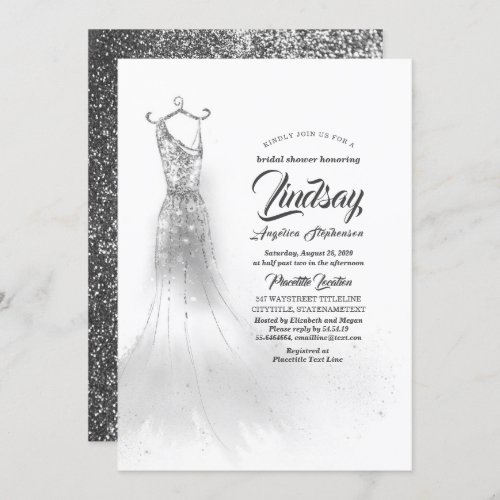 Silver Glitter Elegant Dress White Bridal shower Invitation