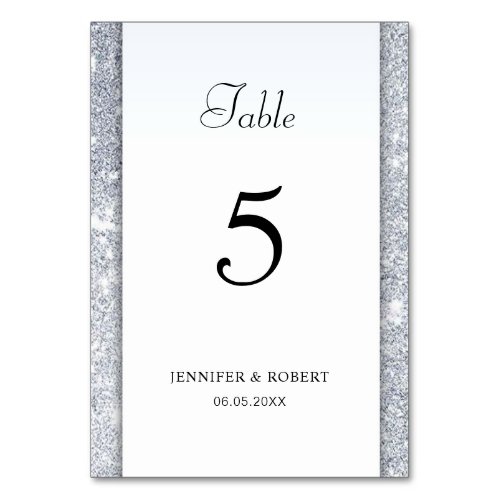 Silver Glitter Elegant Hand Script Modern Template Table Number