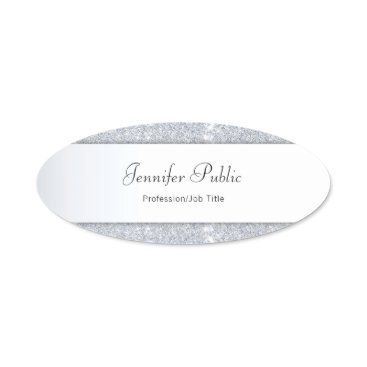 Silver Glitter Elegant Hand Script Template Modern Name Tag