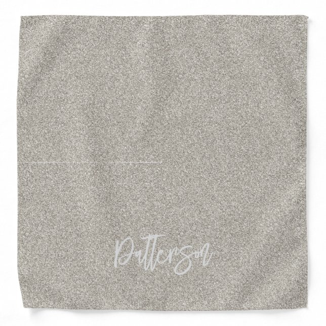 Silver Glitter Elegant Name Pet Wedding Bandana (Front)