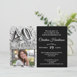 Silver Glitter Elegant Photo 40th Birthday Party Invitation