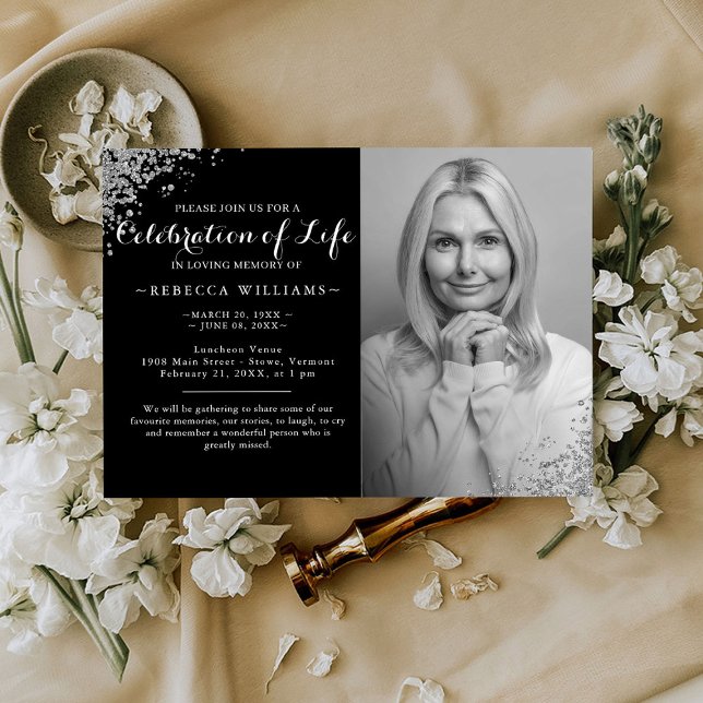 Silver Glitter Elegant Photo Celebration of life I Invitation (Creator Uploaded)