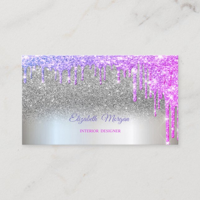 Silver Glitter Elegant Professional Drips Business Card (Front)