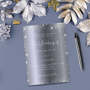 Silver glitter elegant script wedding invitation