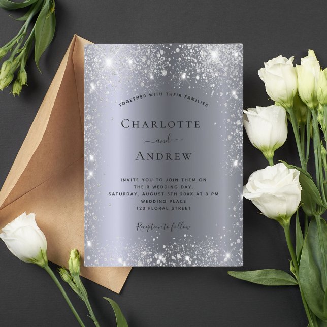 Silver glitter elegant wedding invitation (Creator Uploaded)