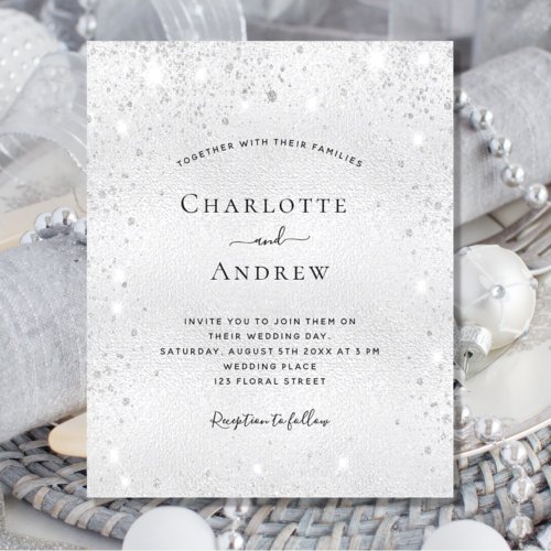 Silver glitter elegant wedding invitation