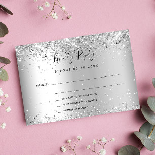 Silver glitter elegant wedding RSVP Card