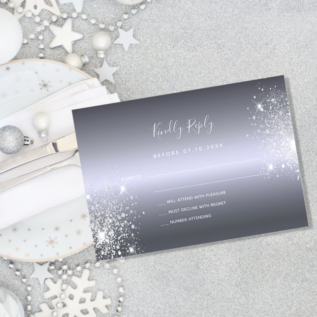 Silver glitter elegant wedding RSVP Note Car (Creator Uploaded)