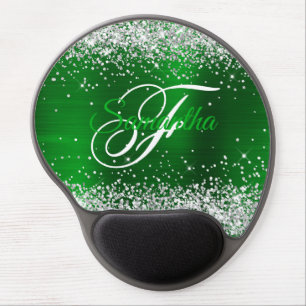 Silver Glitter Emerald Green Foil Fancy Monogram Gel Mouse Pad
