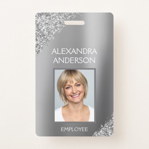 Silver Glitter Employee Name Photo Corporate Badge