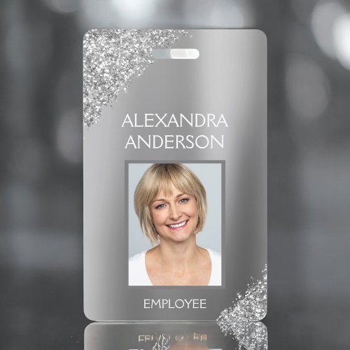 Silver Glitter Employee Name Photo Corporate Badge