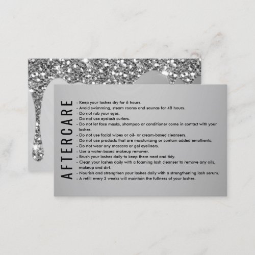 Silver Glitter EyelashBrow Aftercare Instructions Business Card