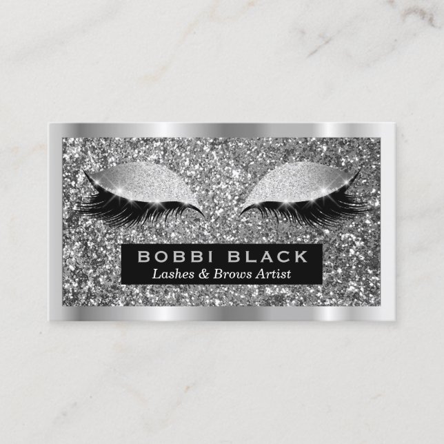 Silver Glitter Eyelash Extensions Makeup Artist Business Card (Front)