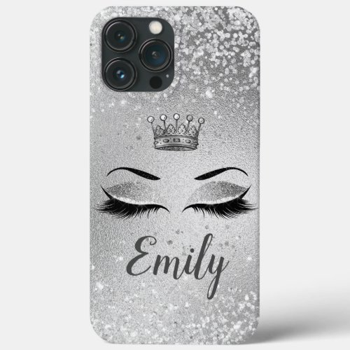 Silver Glitter Eyes Monogram iPhone 13 Pro Max Case