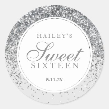 Silver Glitter Fab Sweet Sixteen  Classic Round Sticker by Evented at Zazzle