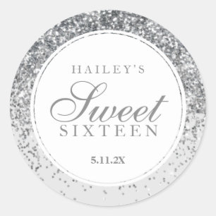 Silver Glitter Fab Sweet Sixteen Classic Round Sticker