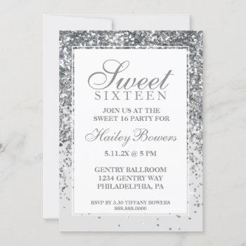 Silver Glitter Fab Sweet Sixteen Invitation by Evented at Zazzle