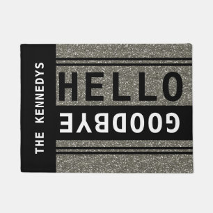 Silver Glitter Family Name Hello Goodbye Doormat