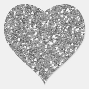 Silver Glitter (faux) Heart Sticker by RiverJude at Zazzle