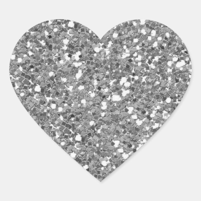 Silver Glitter (Faux) Heart Sticker (Front)
