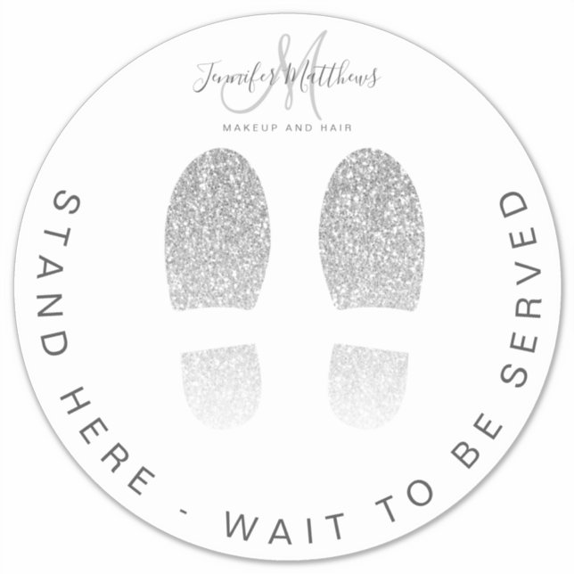 Silver Glitter Feet Salon COVID Social Distance Sticker (Front)