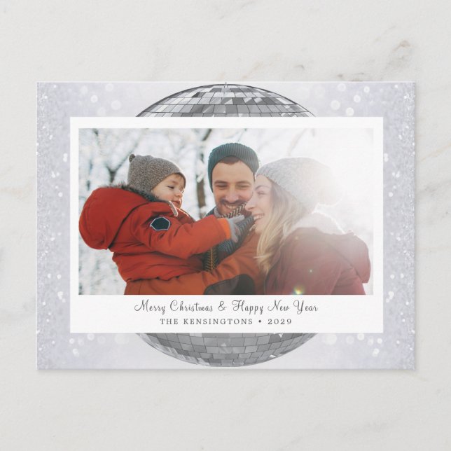 Silver Glitter Festive Winter Photo Holiday Postcard (Front)