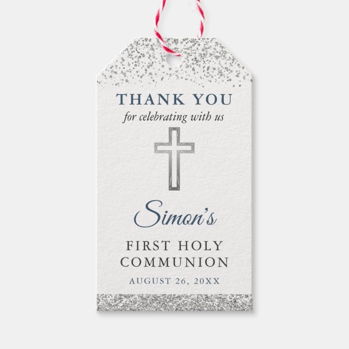 Silver Glitter First Holy Communion Thank You Gift Tags