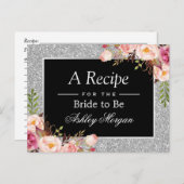 Silver Glitter Floral Bridal Shower Recipe Card (Front/Back)
