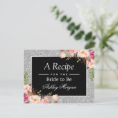 Silver Glitter Floral Bridal Shower Recipe Card (Standing Front)