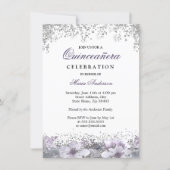 Silver Glitter Floral Purple Quinceanera Invite (Front)