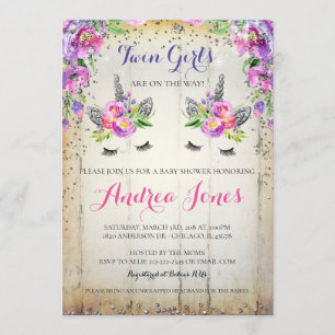 Silver Glitter Floral Unicorn Baby Shower Invite