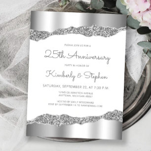 Silver Glitter Foil Edge 25th Anniversary Invite