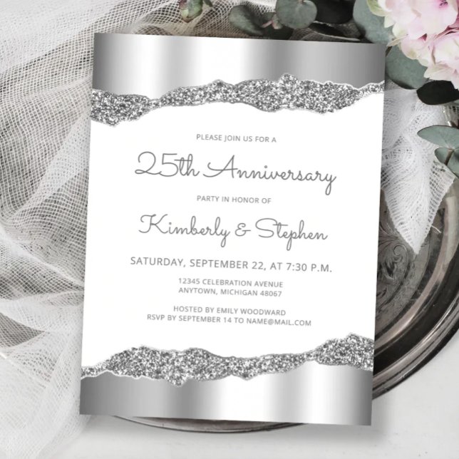 Silver Glitter Foil Edge 25th Anniversary Invite (Creator Uploaded)