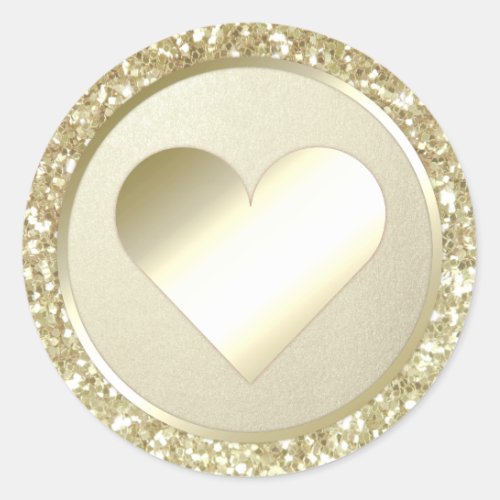 Silver Glitter Foil Heart Wedding Favor Envelope Classic Round Sticker