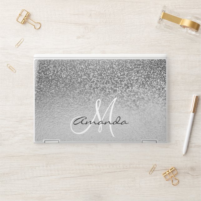 Silver Glitter Foil Personalized Monogram HP Laptop Skin (Desk)