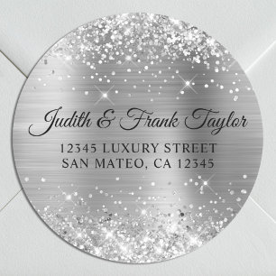 Silver Glitter Foil Return Address Classic Round Sticker