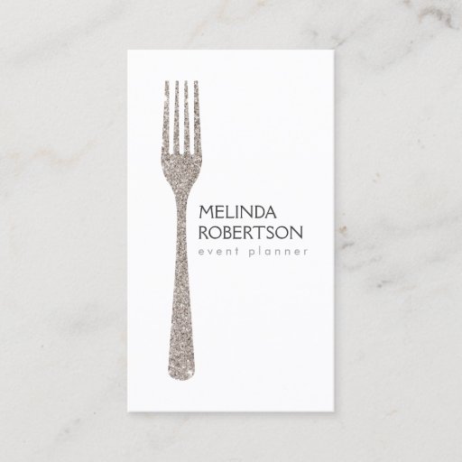 Customizable Silver Glitter Fork Event Planner Business Card Template