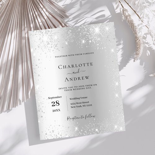 Silver glitter formal budget wedding invitation