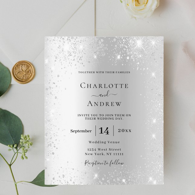 Silver glitter formal budget wedding invitation (Creator Uploaded)