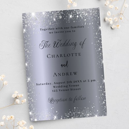 Silver glitter formal elegant wedding invitation postcard