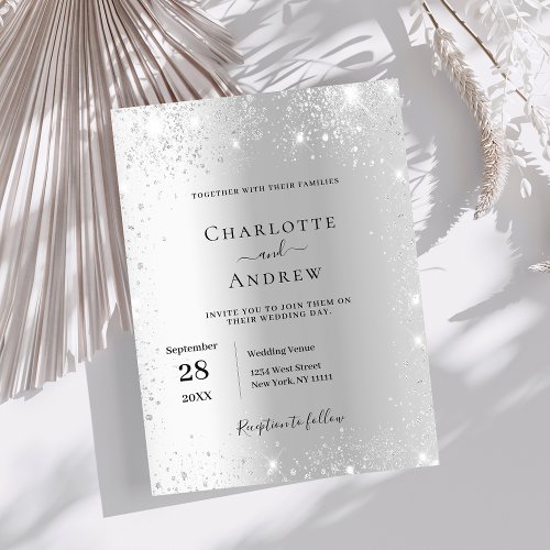 Silver glitter formal wedding invitation