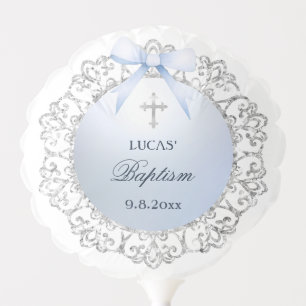 Silver Glitter Frame Blue Bow Baptism Balloon