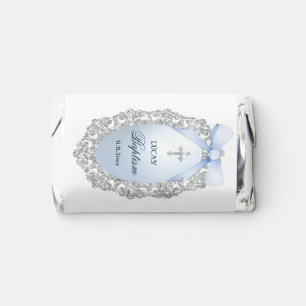 Silver Glitter Frame Blue Bow Baptism Hershey's Miniatures