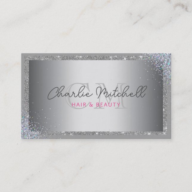 Silver Glitter & Frame  Business Card (Front)