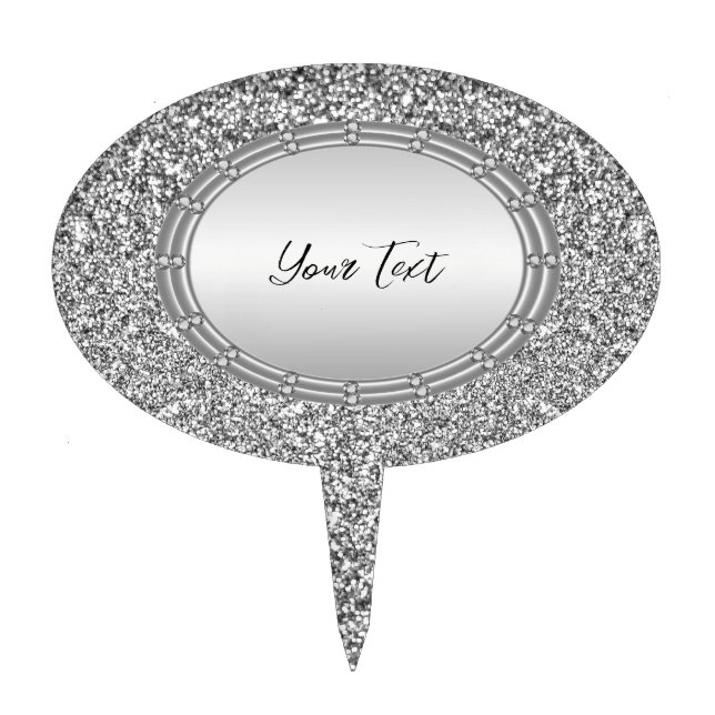 Silver Glitter Frame Cake Topper (Front)