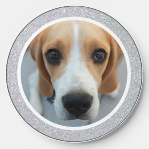 SILVER GLITTER FRAME CUSTOM PHOTO PET DOG BEAGLE WIRELESS CHARGER 